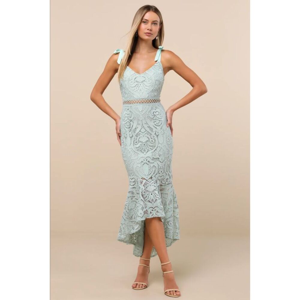 Lulu's Mint Lace High-Low Midi Dress